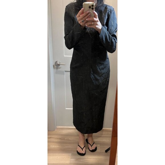 ZARA Black Round Neck Long Sleeves Wrinkled Fabric Open Back Midi Dress SzXL New - Picture 6 of 14